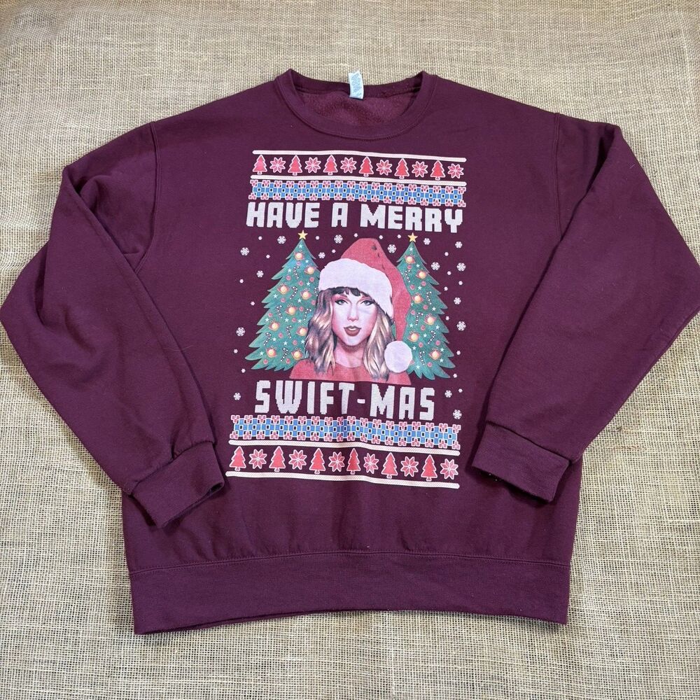 'Have A Merry Swift-Mas' Taylor Swift Ugly Christmas Pattern Sweatshirt Size M